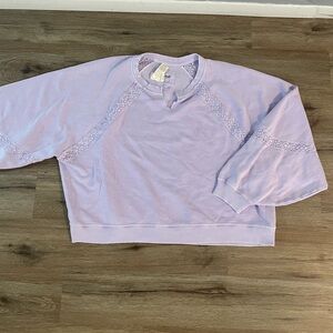 aerie Lavender Lace-Trim Crewneck Sweater